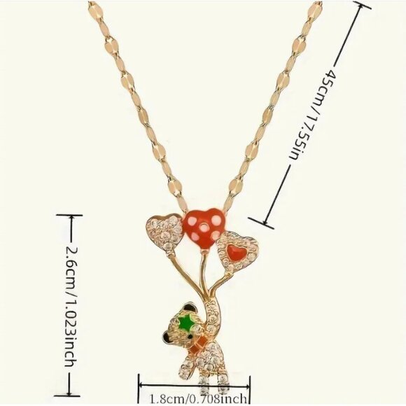 Cute Sparkly Colorful Balloon Bear Fashion Pendant Charm Goldplated Necklace - Picture 3 of 3